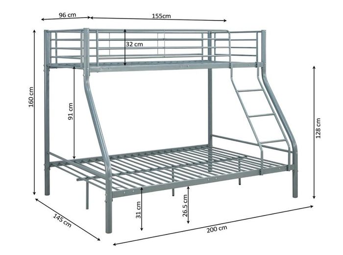 Grey Double Metal Bunk Bed 219 Free Delivery