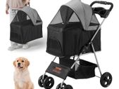 Pet Stroller, 4 Wheels Dog Stroller Rotate with Brakes, 35lbs Weight Capacity, Puppy Stroller with Detachable Carrier, Storage Basket and Cup Holder, for Dogs and Cats Travel, Black+Dark Grey