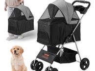 main image for ad Pet Stroller, 4 Wheels Dog Stroller Rotate with Brakes, 35lbs Weight Capacity, Puppy Stroller with Detachable Carrier, Storage Basket and Cup Holder, for Dogs and Cats Travel, Black+Dark Grey