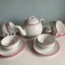 Bargain as new modern teaset with Teapot with six cups and saucers with pink trim Image 4