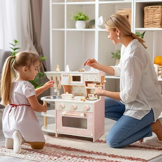 Wooden Play Kitchen for Kids Ages 3-6