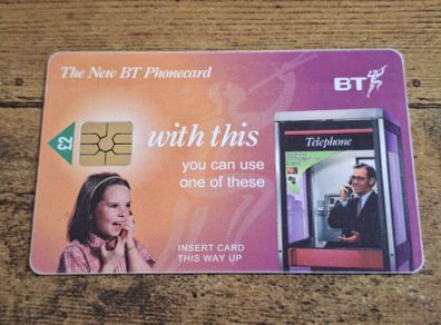 UK BT 2 GBP Phonecard "New BT Phonecard, Girl at Phone", used, 1996, No. 3 of 6 - free standard postage