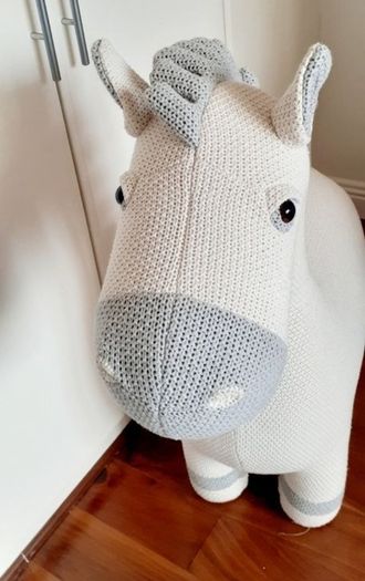 Crochet Plush Pony, Friendship Fabric with Hypoallergenic Cotton Wool, Foam Filling and Wood Texture, Crochet Pony White and Grey
