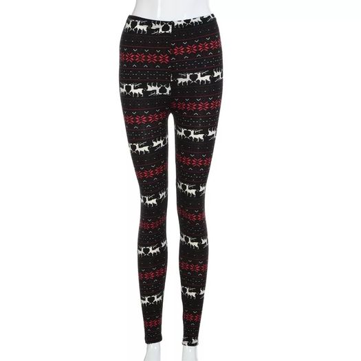 Black Red Reindeer Snowflake High Waisted Legins