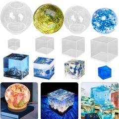 6 Pcs Sphere Cube Resin Moulds, FineGood Clear Resin Moulds Silicone Epoxy Resin Moulds DIY Crystal Ball Silicone Mould for Resin Candle Soap (FREE POSTAGE)