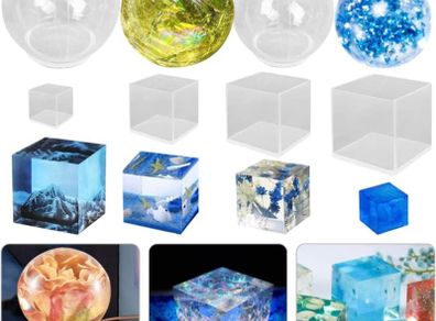 6 Pcs Sphere Cube Resin Moulds, FineGood Clear Resin Moulds Silicone Epoxy Resin Moulds DIY Crystal Ball Silicone Mould for Resin Candle Soap (FREE POSTAGE)