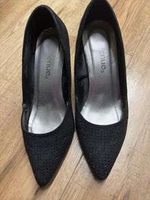 high heels black suede diamante