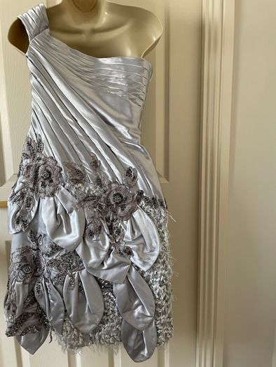 BNWT -  Silver/Blue hand beaded occasion Dress (Size 10-12)