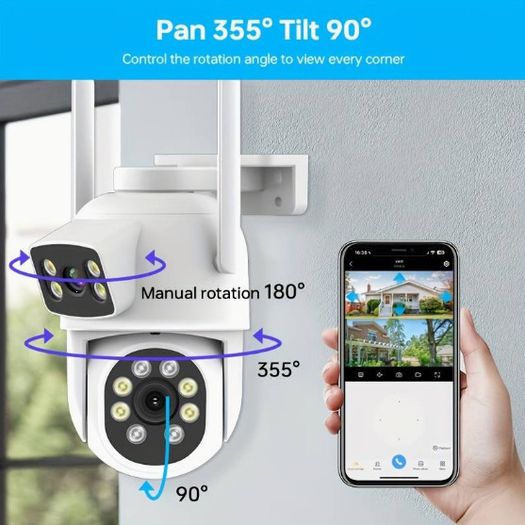 WiFi Security Camera Outdoor Dual Lens 2.4 / 5ghz Wireless IP Camera For Home Security Monitoring