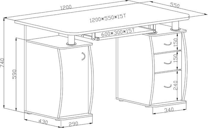 White, Black, Grey 3 Drawer Computer Office Desks