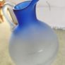 Vintage from the 1980s blue Frosted Art Glass Carafe / vase Image 5