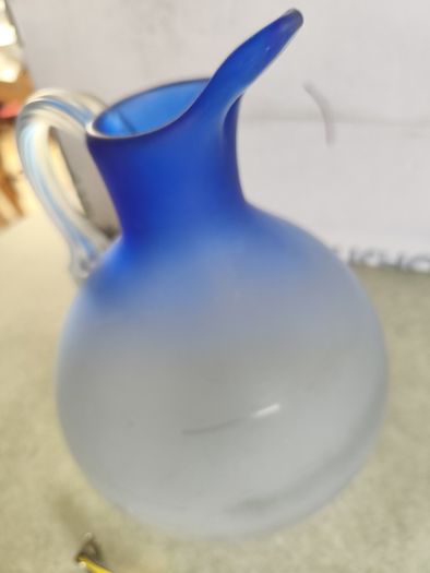 Vintage from the 1980s blue Frosted Art Glass Carafe / vase
