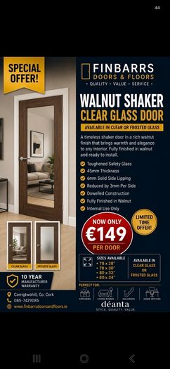 Deanta Walnut Shaker Clear Glass Doors Nm6G