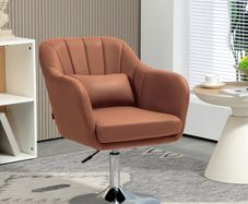 Lounge chair lumbar cushions height adjustable 360 swivel metal base brown