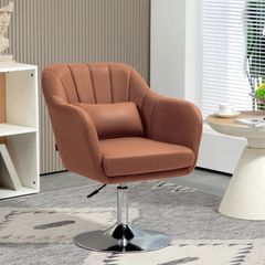Lounge chair lumbar cushions height adjustable 360 swivel metal base brown