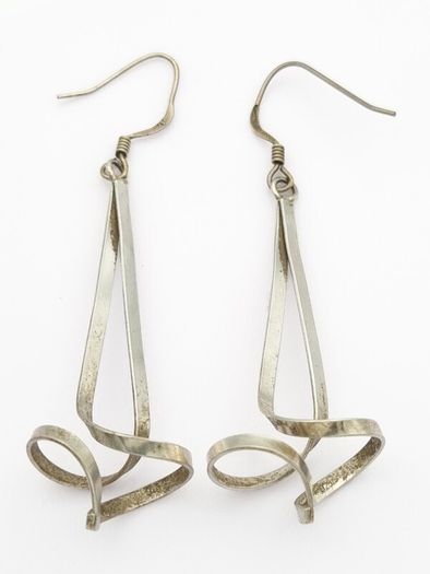 Vintage 925 Silver Long Abstract Sculptural Earrings