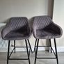 4 x Grey Velvet Bar Stools Image 2