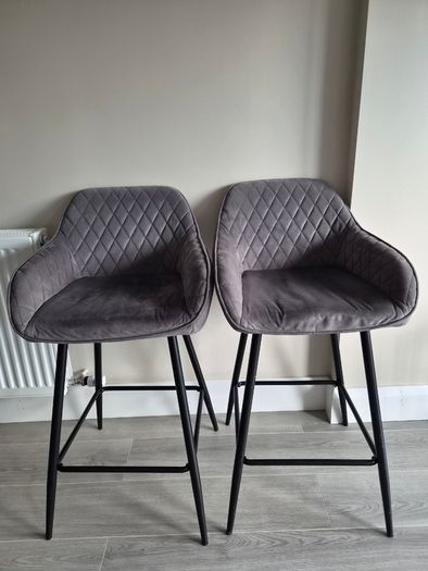 4 x Grey Velvet Bar Stools