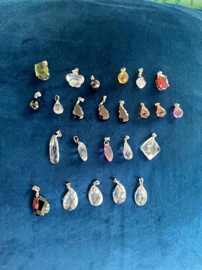 24 Vintage Faceted Crystal Pendants, Assorted Colours & Shapes, Jewellery Making Components
