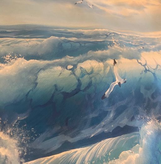Large Hand Painted Oil on Canvas - Seascape with Seagulls