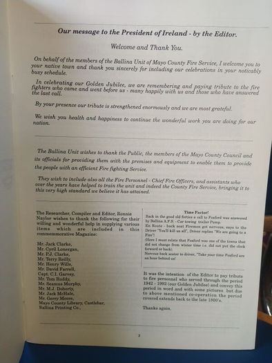 Ballina Fire Brigade Golden Jubilee booklet