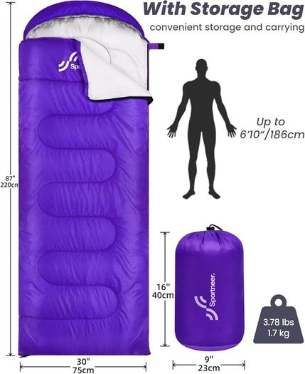 NEW SALE | Sleeping Bag Camping Sleep Bags: Sportneer Warm Sleeping Bags for Single Adults 3-4 Season Waterproof Lightweight Large Ultralight suit for Adult Man Fishing Travel Outdoor