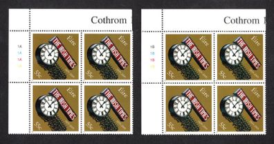 2009 Ireland The 150th Anniversary of "The Irish Times" Commemorative Stamp Plate Blocks 1A1A1A1A & 1B1B1B1B1B Mint Never Hinged (MNH)