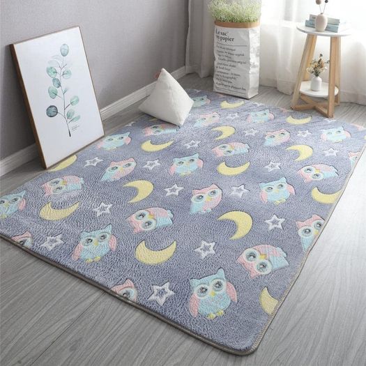 Area Rug Glow in The Dark Large Soft Rug for Bedroom Living Room Washable Carpet Home Decor Grey Owl 120x60cm (FREE POSTAGE)