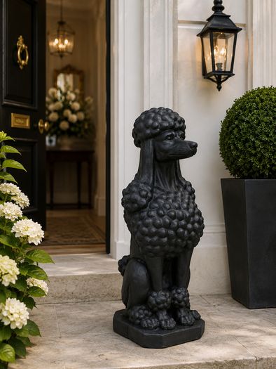 Large Black Poodle Garden Statue 80cm  Luxury Dog Sculpture for Garden, Patio, Entrance & Driveway