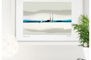 Calm Day, Poolbeg, Dublin in White Frame, by artist Helen Mathews