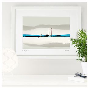 Calm Day, Poolbeg, Dublin in White Frame, by artist Helen Mathews