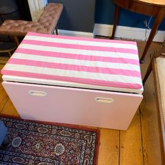 IKEA kids' bench with toy storage drawer - pink/white, with cushion