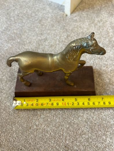 Vintage Brass Horse on a Wooden Base