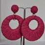 Hot Pink Raffia Woven Stud Hollow Out Woven Hoop Earrings Image 2
