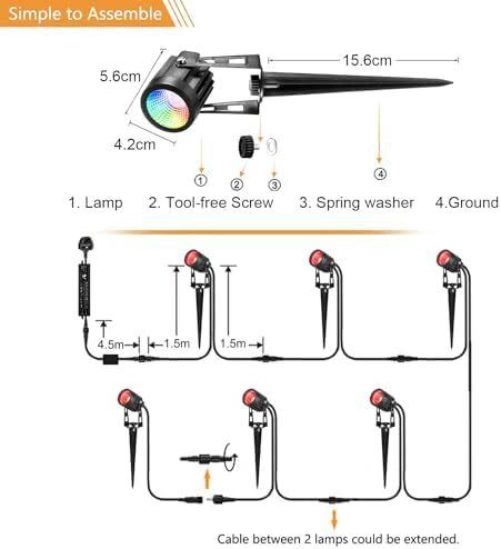 Garden Spot Lights Waterproof 20m Extendable Cable Plug-in Outside 12v Time