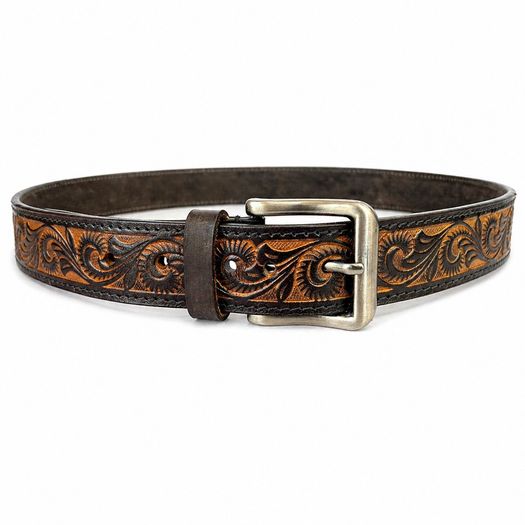 Unisex Genuine Leather Belt Vintage Embossed Design with Antique Buckle Casual & Formal Waist Belt
