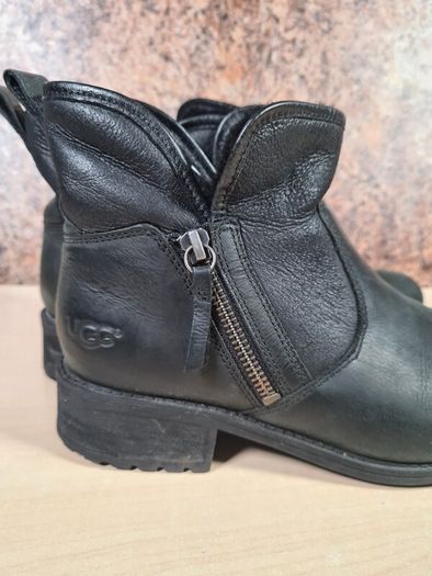 Womens Ugg Lavelle Ankle Boots Black Leather  Wool Lined Size Uk 5 Eu 38