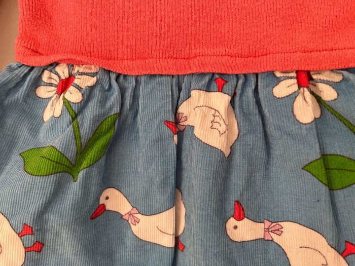 Mini Boden Knit & fine corduroy Daisy Duck Dress Sz 6-12mths EUC