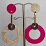 Fuchsia Pink Marbled Cream Asymmetrical Geometric Earrings Image 6