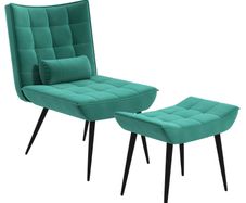 Accent Chair with Footstool Set, Tufted Upholstered Armless Lounge Chair with Pillow and Steel Legs for Living Room, Bedroom, Green
