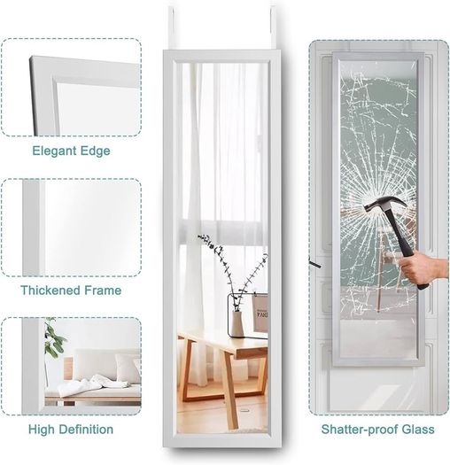 NEW SALE | Over Door Mirror Full Length, 110 x 33cm Wall Mounted Mirror Door Hung Mirror for Bathroom/Bedroom/Wardrobe - Toughened Glass