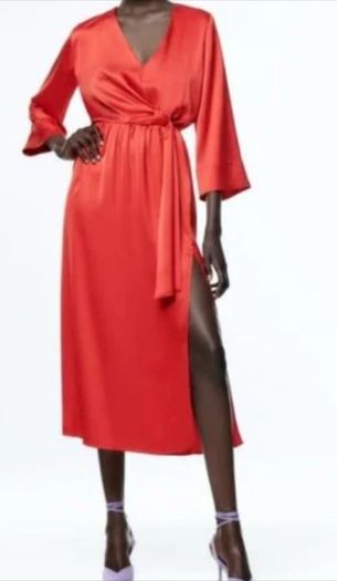 Zara red satin effect dress