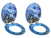 WC Toilet Seats 2 pcs with Soft Close Lids MDF Dolphins Design