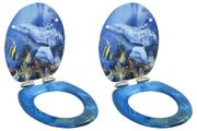 WC Toilet Seats 2 pcs with Soft Close Lids MDF Dolphins Design