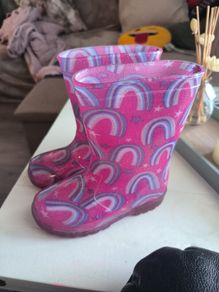 Girls Pink Rainbow Light-Up Wellies