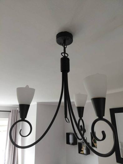 Black 3 Arm Ceiling Chandelier Light with Frosted Glass Shades