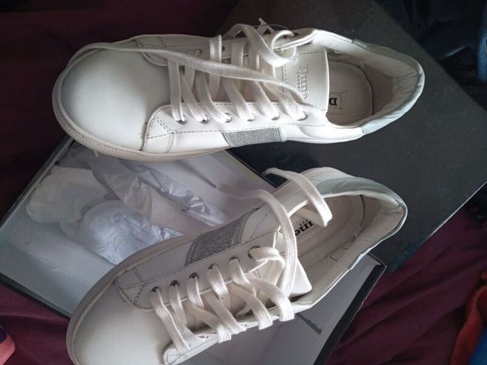 Dune Eliss white leather mix side stripe sport, size 37