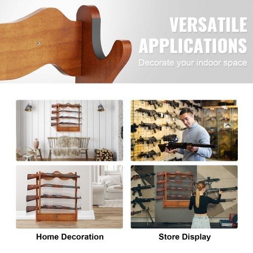 Gun Rack, Wood Gun Rack Wall Mount, Gun Display Rack holds 4 Rifles, Shotguns, 60 kg Heavy Duty Wall Storage Display Rifle Rack with Soft Padding