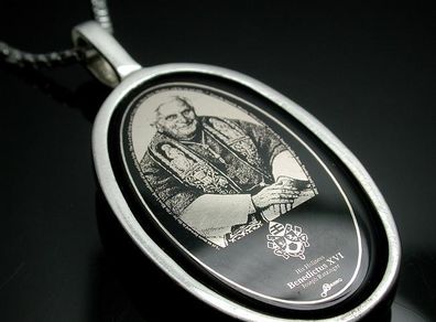 Pope Benedict XVI Pendant Necklace Locket. Platinum Over Stg Silver