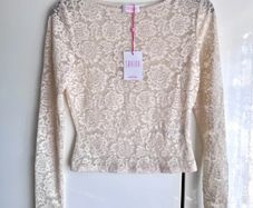Savida Cream Lace Long Sleeve Top - Size SMALL